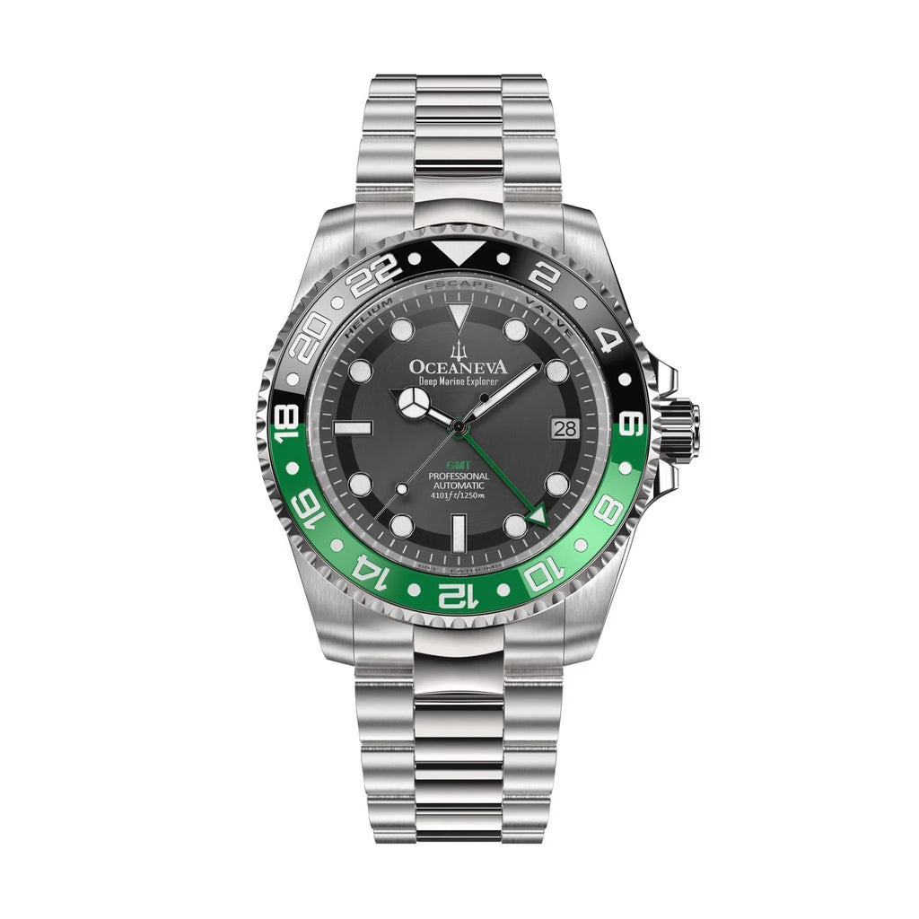 '- Dive Green Watch GMT 1250M Deep Down with Back Movement Screw Explorer Men - For Seal Resistance Case Swimming Watches Oceaneva™ - Bezel Automatic Marine Japan Diver Water Triple Pro Wrist