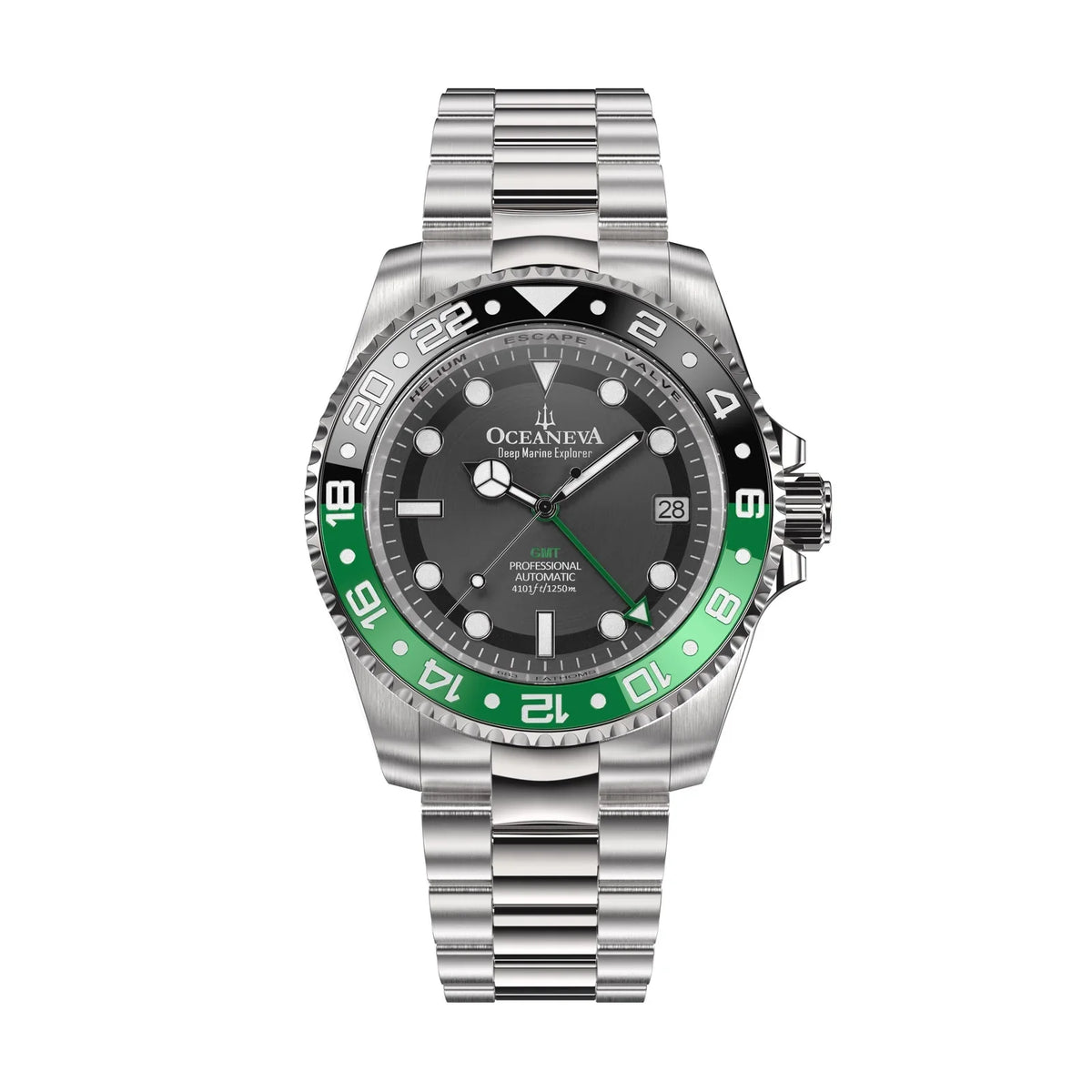 '- Dive Green Watch GMT 1250M Deep Down with Back Movement Screw Explorer Men - For Seal Resistance Case Swimming Watches Oceaneva™ - Bezel Automatic Marine Japan Diver Water Triple Pro Wrist