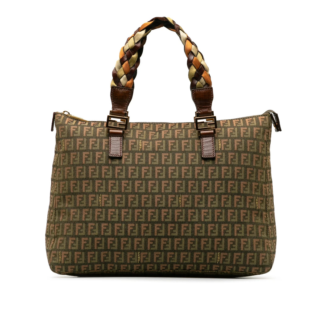 Bag Tote Tote (Good) Zucchino Pre-Owned Unisex Roll Braided Fendi Canvas Authenticated Fabric Green