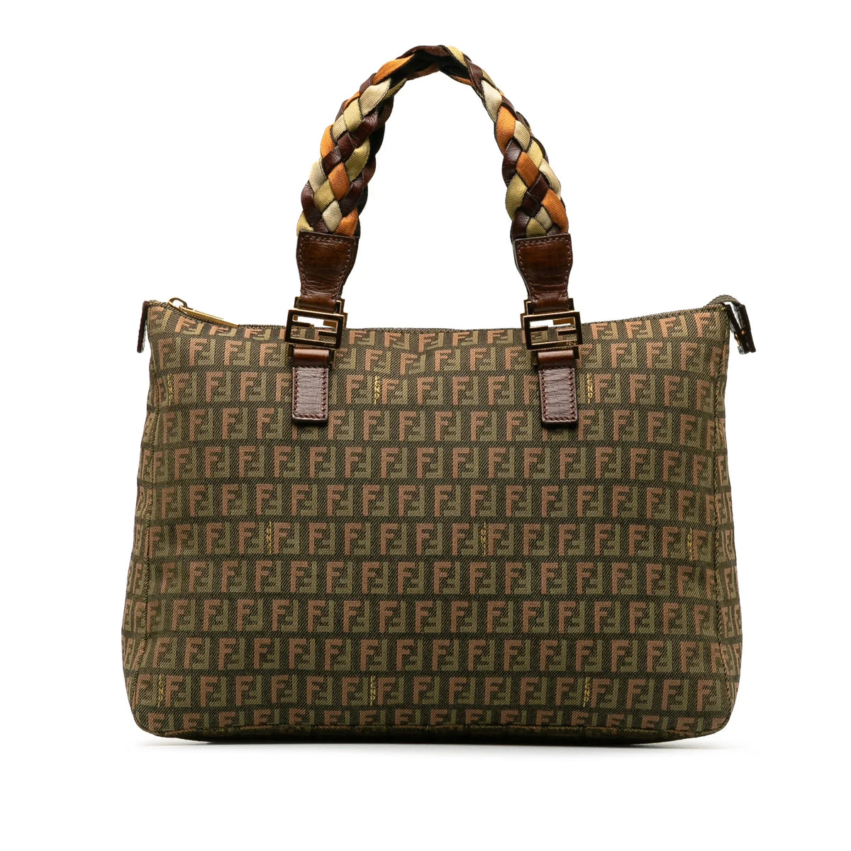 Bag Tote Tote (Good) Zucchino Pre-Owned Unisex Roll Braided Fendi Canvas Authenticated Fabric Green