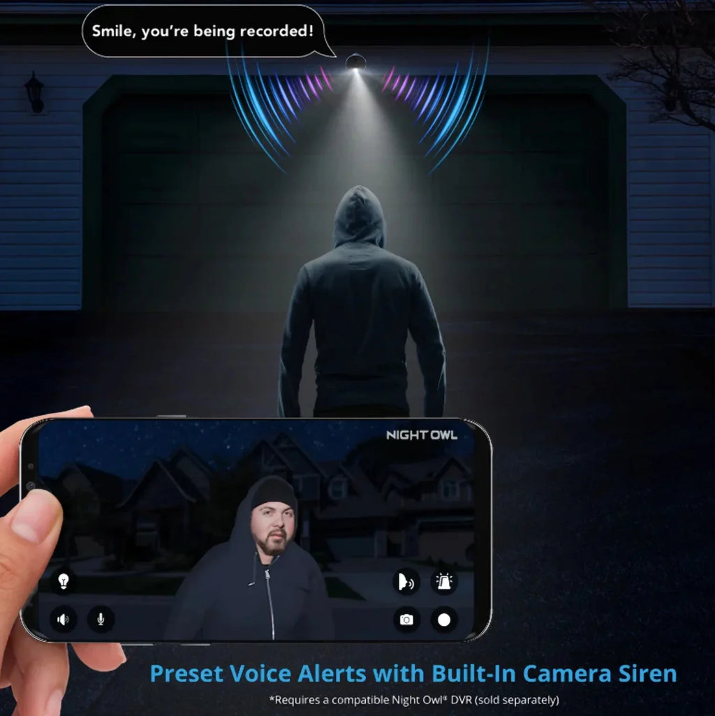 (Refurbished) Audio 2 Spotlight - Alerts with Night Add On Owl 1080p - Premium and Pack White Restored Wired Cameras Sirens