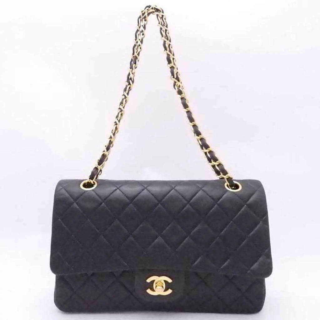 ladies gold (Good) CHANEL flap black leather double Pre-Owned shoulder Chanel bag matelasse