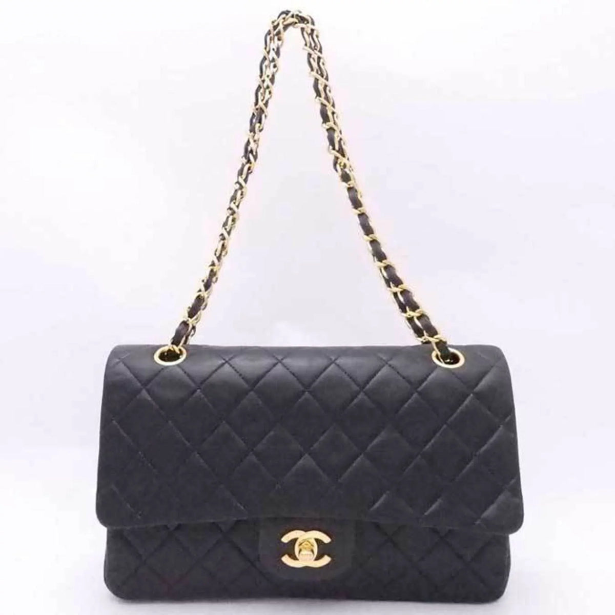 ladies gold (Good) CHANEL flap black leather double Pre-Owned shoulder Chanel bag matelasse