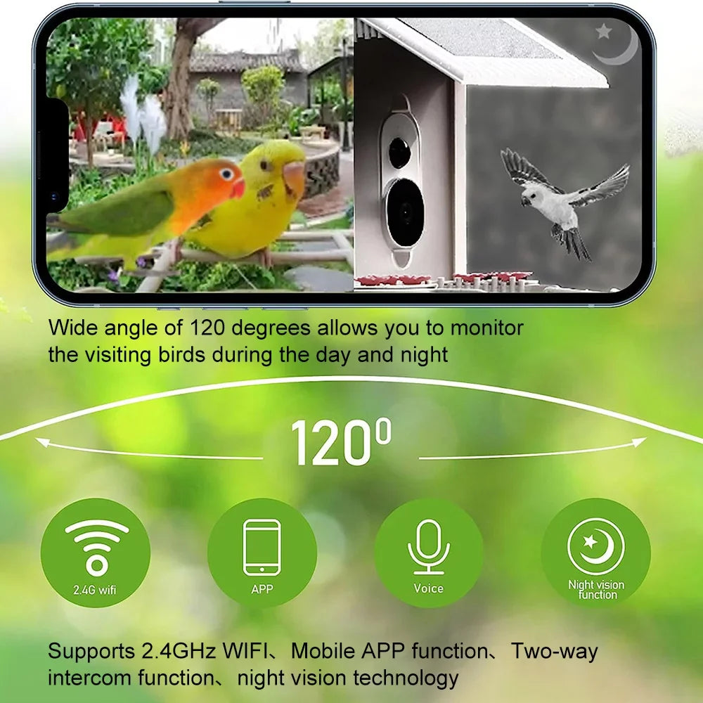 for Detection, Motion 128G Bird moobody Real-time Camera IP65 AI Notification, Bird Bird Enthusiasts Cards Auto Smart Identify Capture Waterproof WIFI Video, Watching TF Bird Species, 1080P Feeder