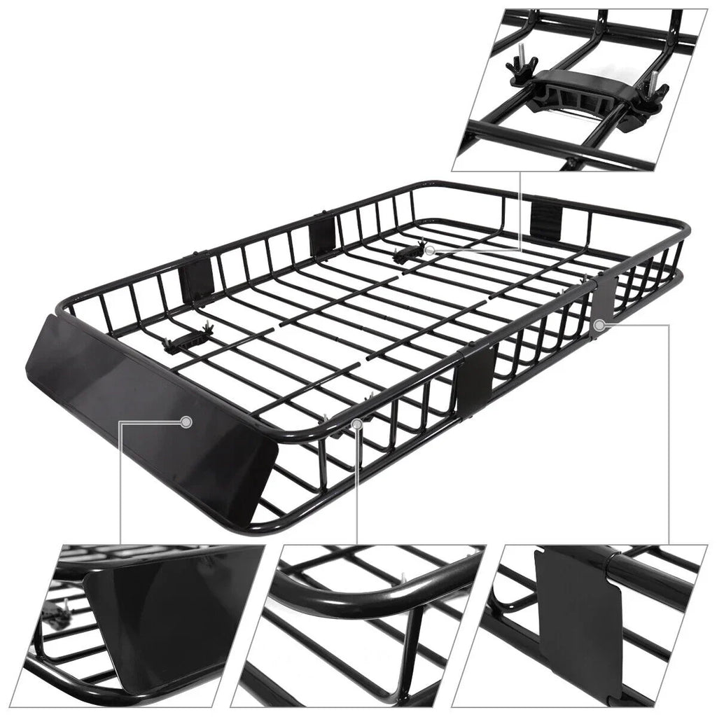 Roof Luggage Basket Carrier Extendable Cargo Steel Teledu Truck Rack 64" Top SUV