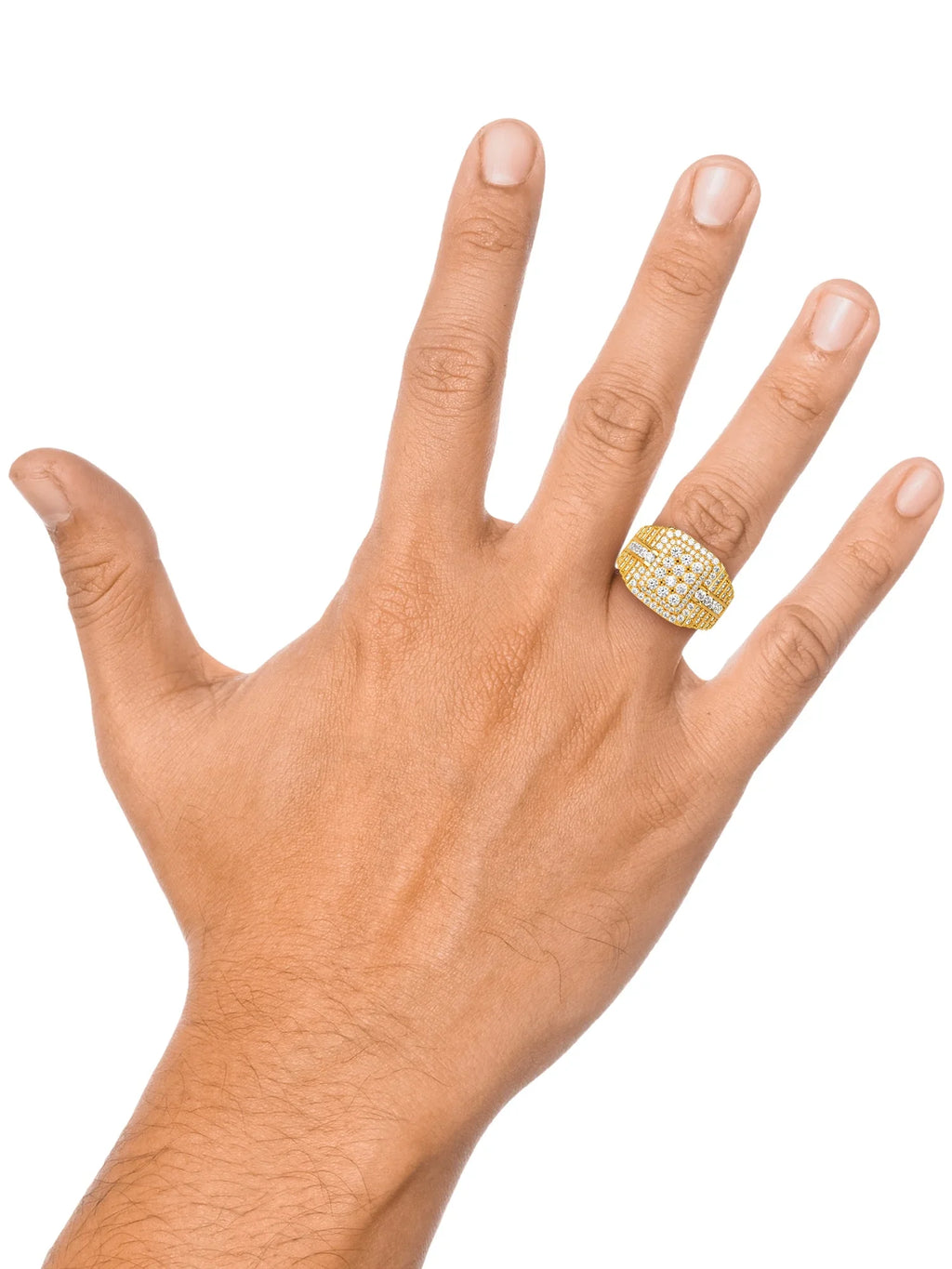 Size Shaquille Gold 10 Plated Yellow O'Neal Sterling Ring, Diamond Men's Simulated Silver