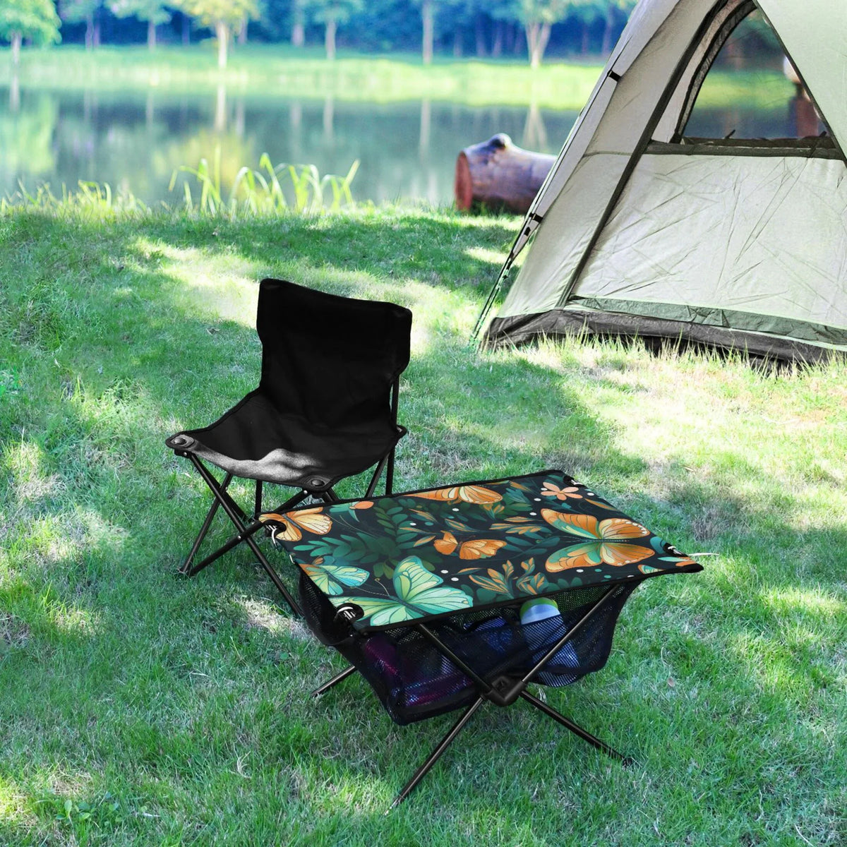 Portable Fishing Compact Outdoor BBQ Bag Travel Beach Table Leave Floral Butterfly Camping Folding with Table for Storage Table Picnic