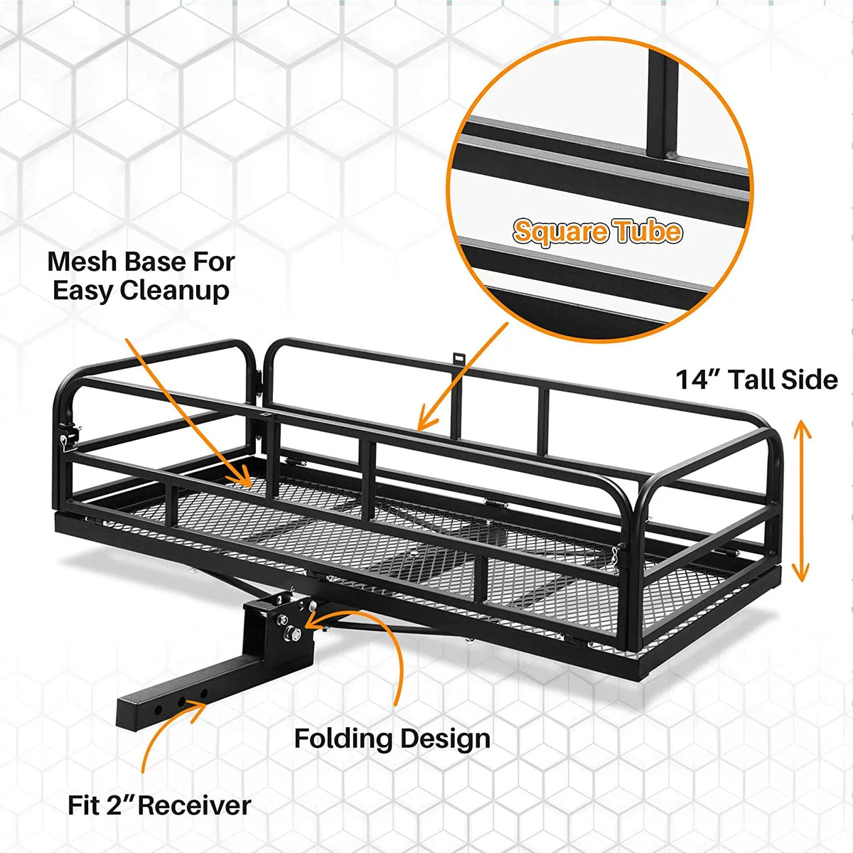with Waterproof 500 x Fold SUV 2 Carrier Up Inch Bag Traveling Heavy Basket Folding Luggage Inch Lbs Rack Pickup Camping 60 Cargo Hitch 24 for Cargo Capacity Receiver Duty