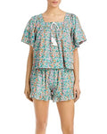 Women's Cover-Up Top Roller Swim Teal (L, Willow Rabbit Cotton Peri Multi)