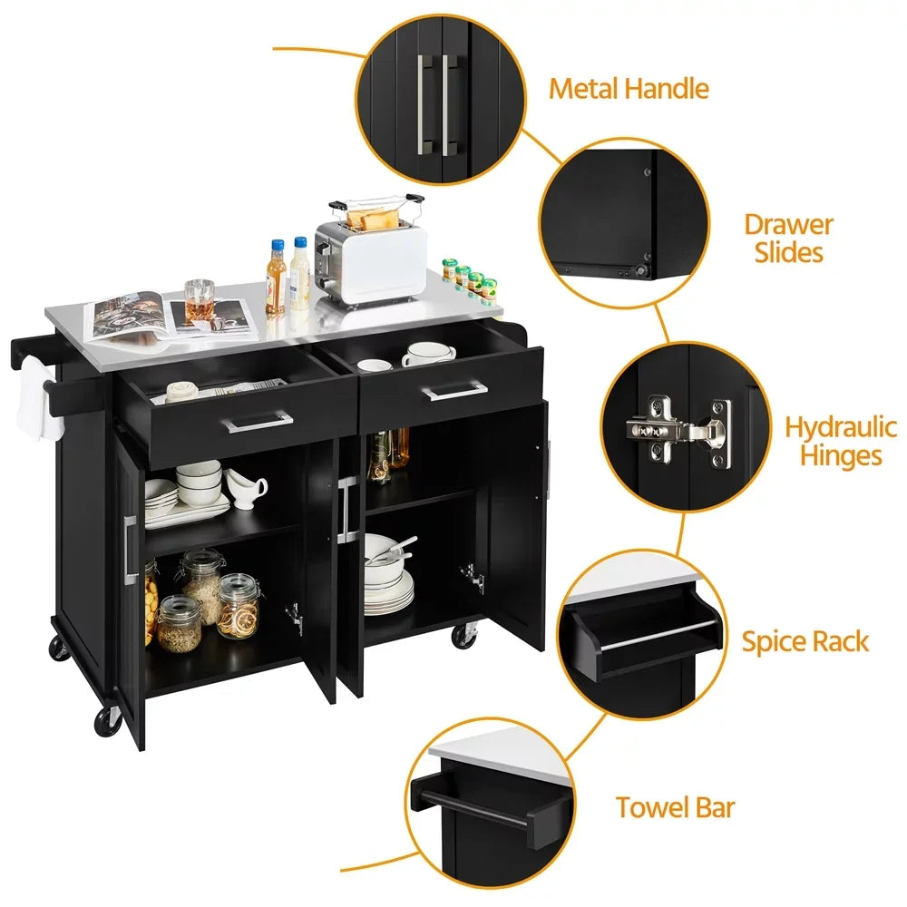 Towel Topeakmart Rolling Island & Spice Bar with Rack, Drawers & Storage Kitchen