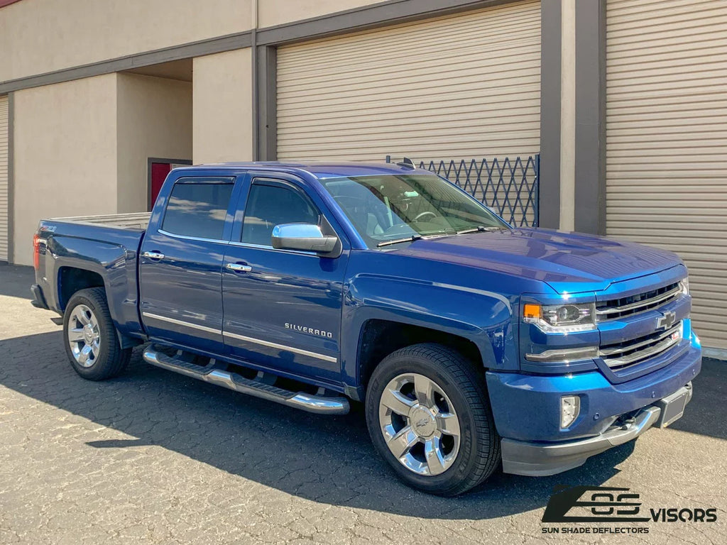 Store Deflectors Chevrolet | IN-CHANNEL ALL TINTED Side Fits 2014-2018 Visors Extreme SMOKE Silverado Online Window Guards Crew 1500 Style Models Vents EOS Rain Cab