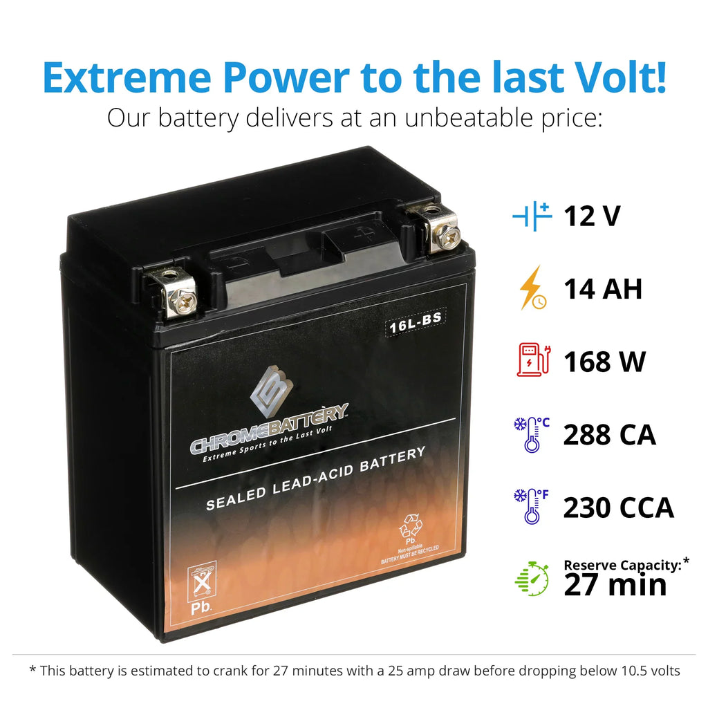 Ski Chrome Battery Volts,14 12 Sx Ah, 87-'95 230 Ytx16l-bs (16l-bs Jet Battery Cca) Js650 for Kawasaki