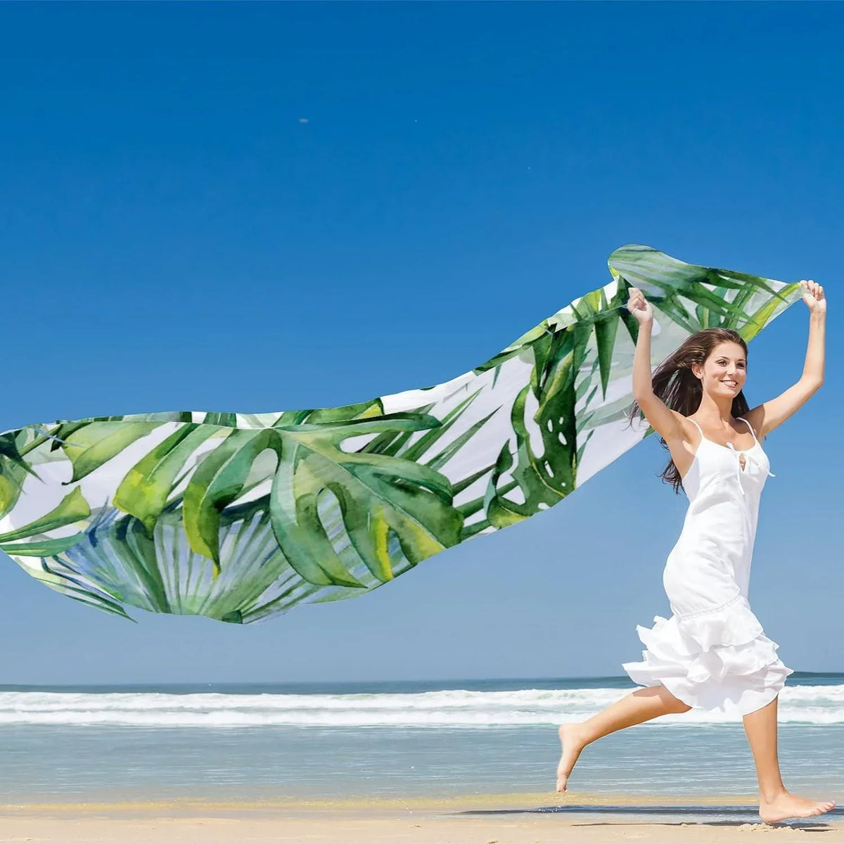for Watercolor Neck Lightweight Leaves Scarves Silk Green Wrap Girls Long Shawl Women Scarf Hyjoy