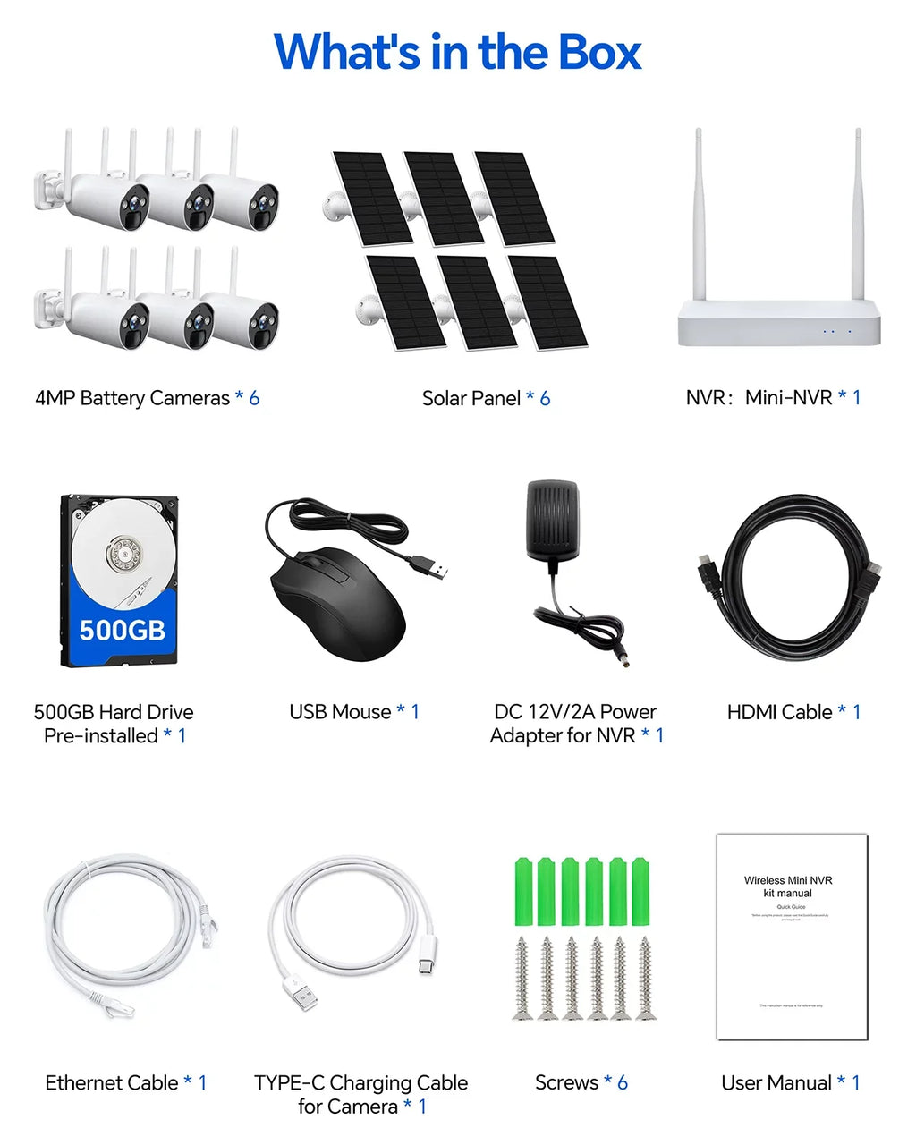 Toguard Solar Battery Surveillance Connector Bullet System SC17 HDMI Outdoor Camera 10CH 6 NVR Pcs Security 2K/4MP WiFi Wireless Camera