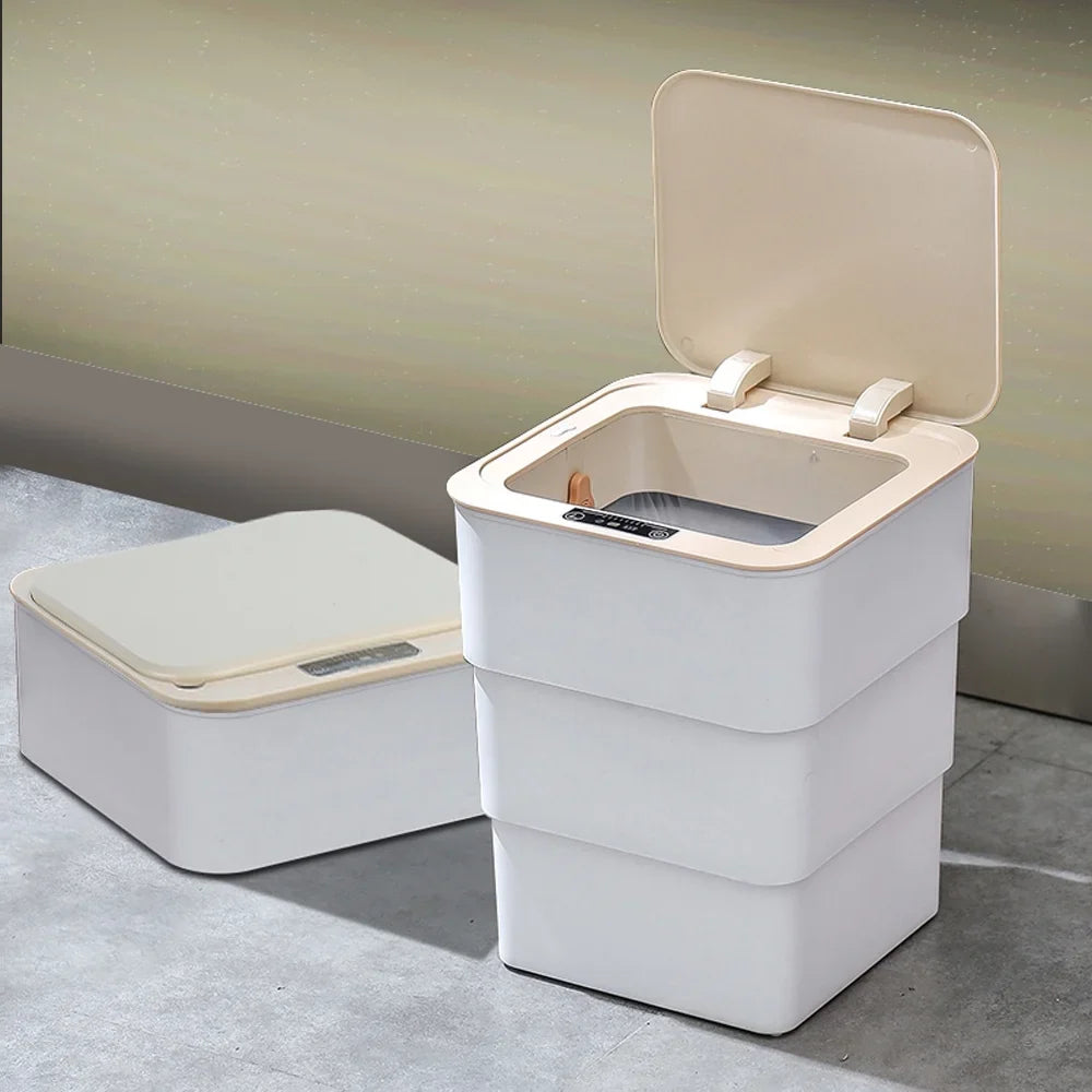 Office, Can, 18L/4.8 White Bathroom, Holdpeak Automatic Garbage Mode Aromatherapy Gallon Kitchen, Touchless for with Folding Can Trash