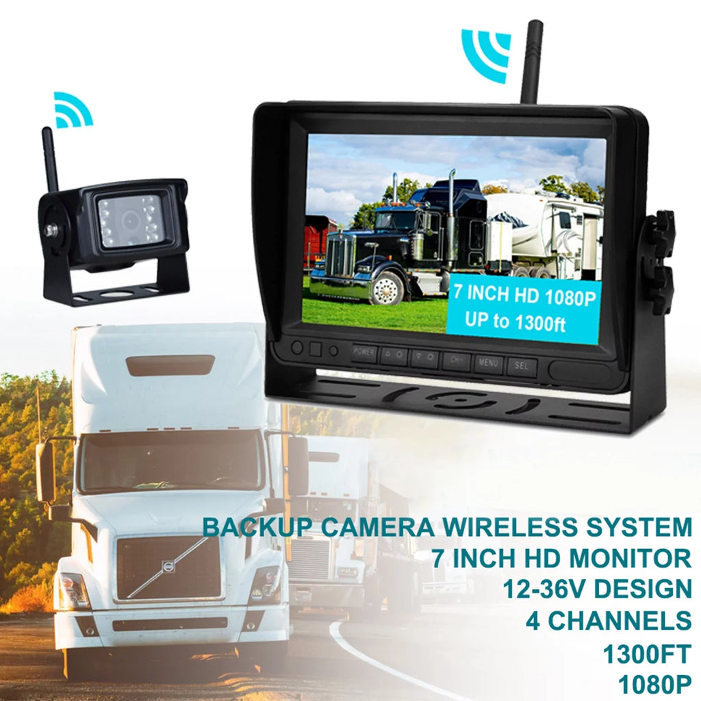 for Camera 1080P 1CH Kit Rear Trailer View Backup Display 7" Truck AHD Wireless