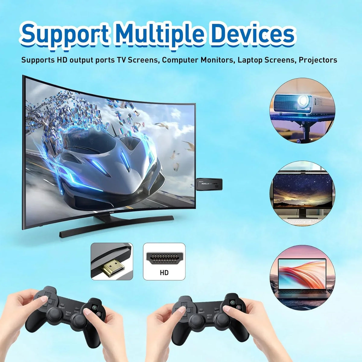 Retro for 12000+ Games,9 4K Wireless HD Retro Gamepads(64G) Game Emulator Support Video Stick - Emulators,Plug Play TV,Nostalgia Games Preloaded Stick Port,2 Console Classic and