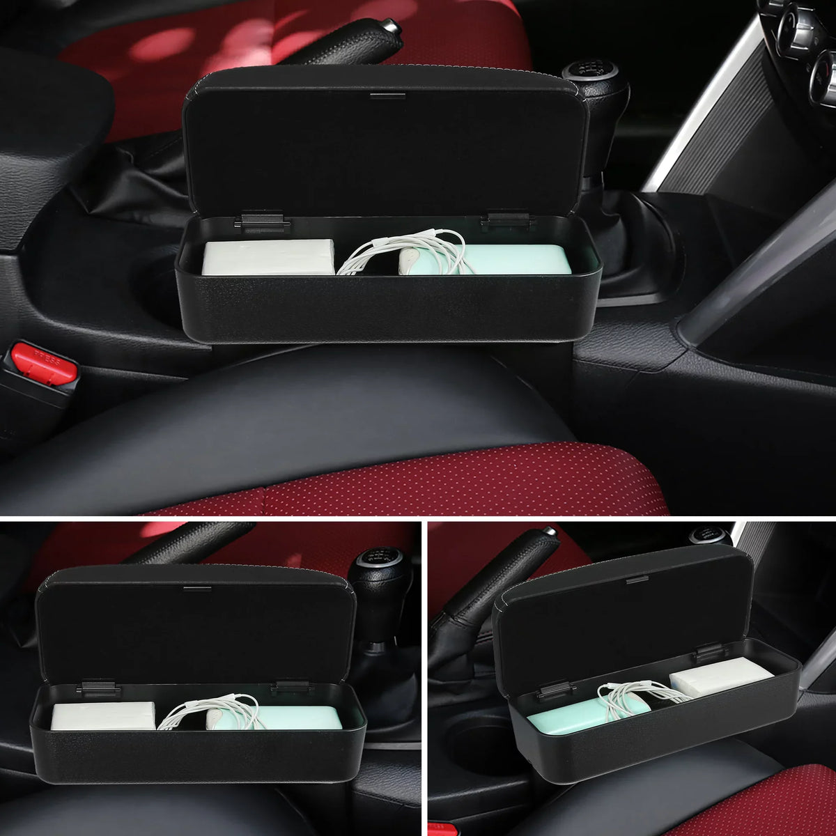 White Armrest Box Adjustable Center Armrest Car Storage Seat with Leather Organizer Line Box Gap Armrest PU