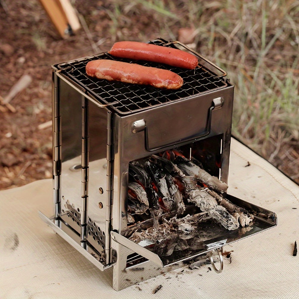 Lightweight Outdoor Burning Backpacking Sturdy Picnic Stove Cooking, Grill Camp Stainless Folding Wood For With Stove For Portable Wood BBQ Steel Camping