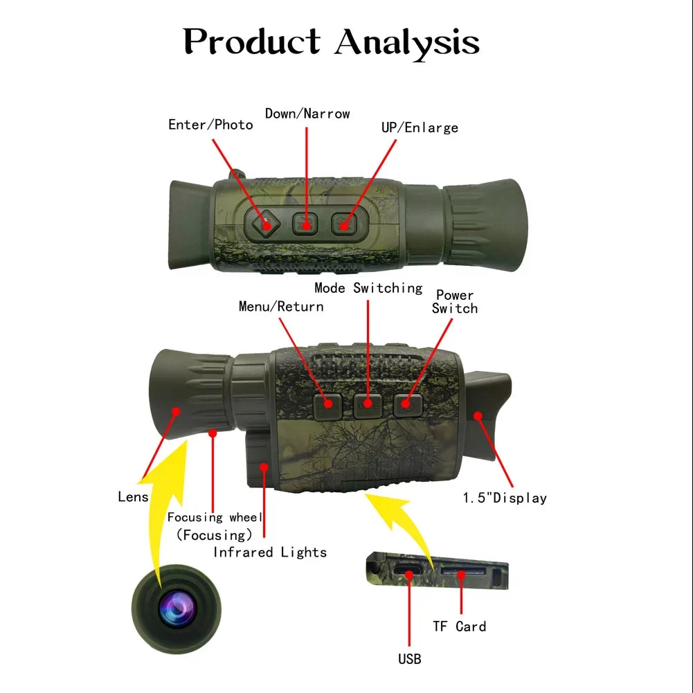 Outdoor NV1000 Boating for Optical 9 Distance Device, Zoom Video Full Languages Device Photo Night Viewing 5X Monocular Vision Carevas Night Outdoor 200M Infrared Vision Playback Hunt Dark Digital
