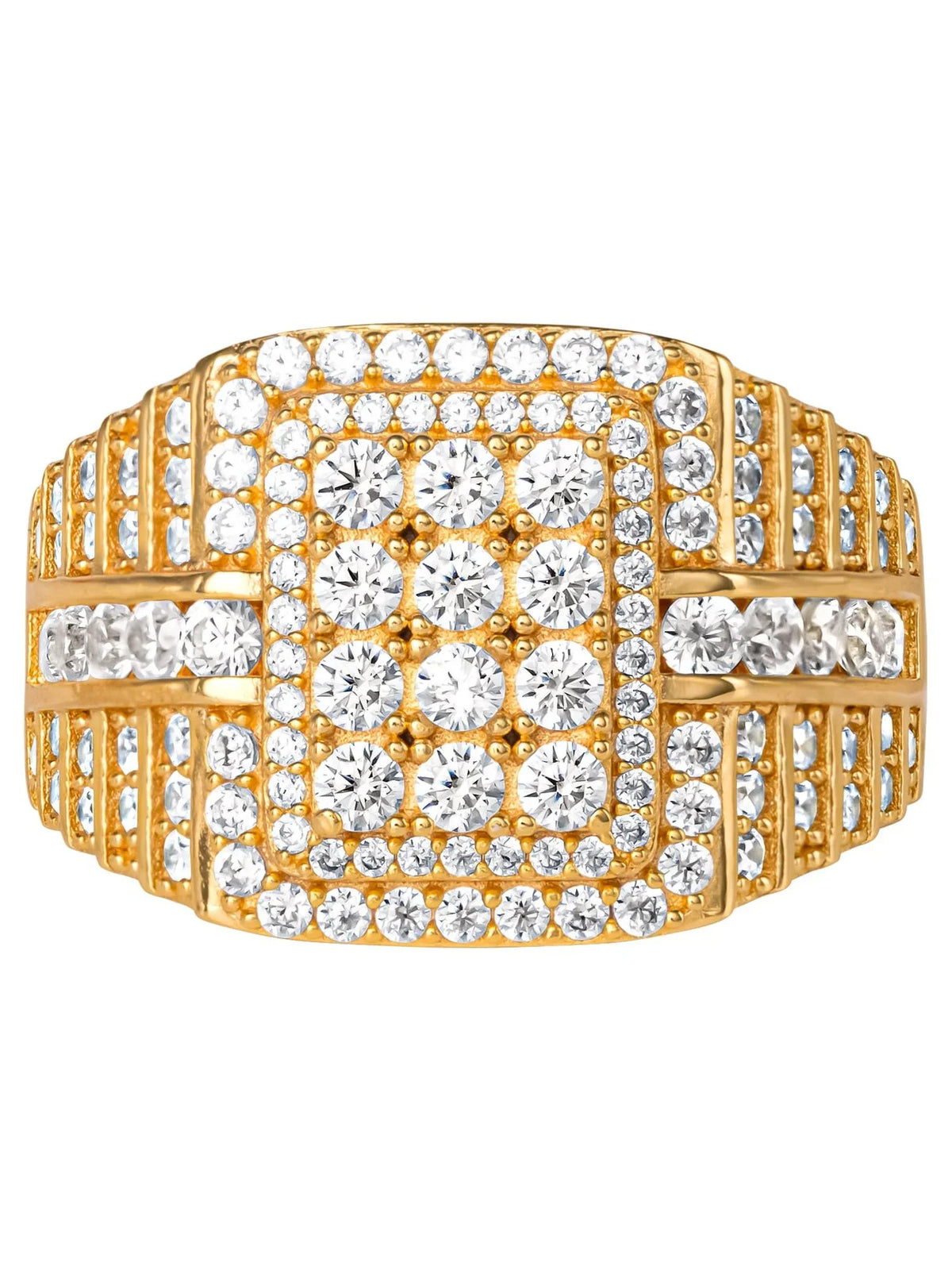 Size Shaquille Gold 10 Plated Yellow O'Neal Sterling Ring, Diamond Men's Simulated Silver