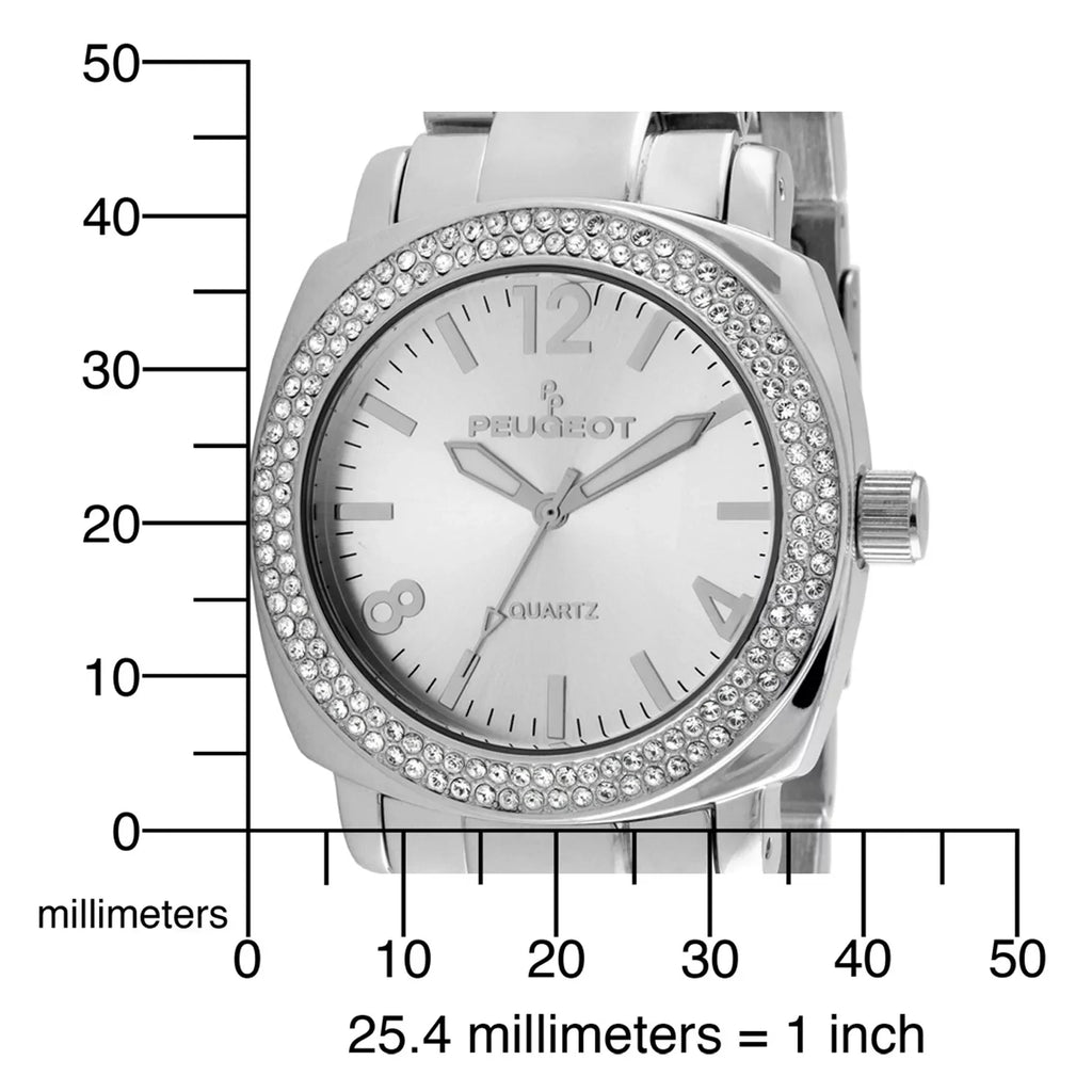 Oversized All Watch Silver Crystal 7075S Link Bracelet Metal Peugeot Women's with Bezel Swarovski Boyfriend