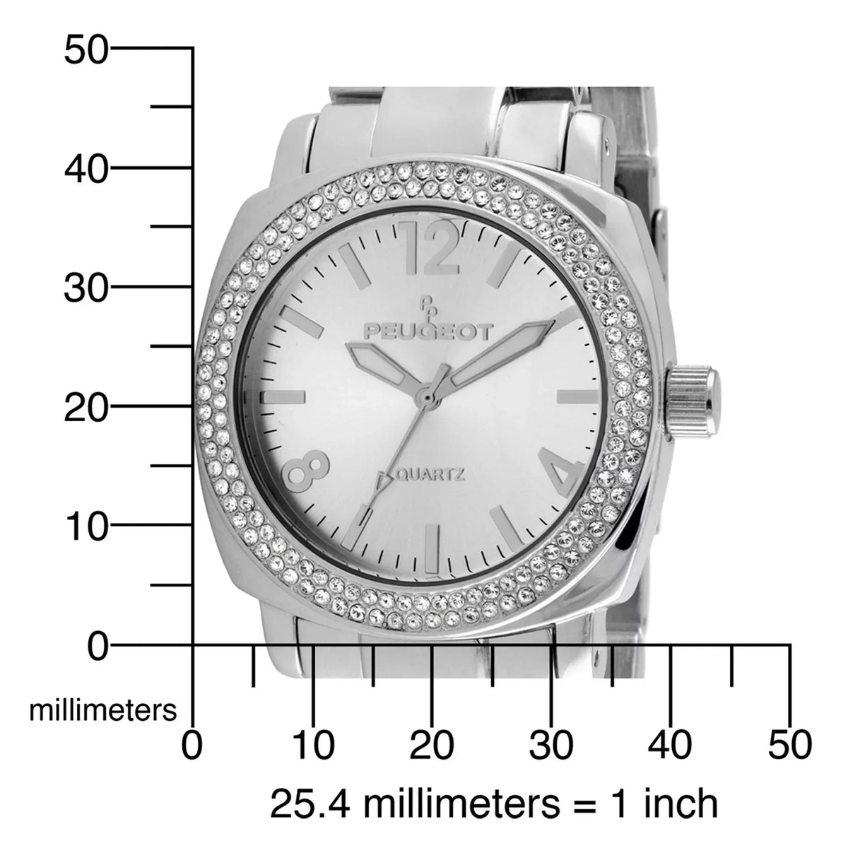 Oversized All Watch Silver Crystal 7075S Link Bracelet Metal Peugeot Women's with Bezel Swarovski Boyfriend