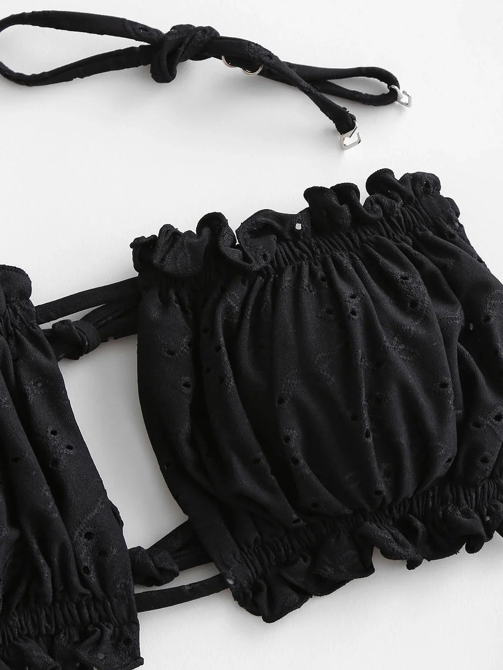 Tie Ribbed Bikini Womens Piece Ruffle Sexy Suits Bathing ZAFUL Cutout 2 Cut Bandeau Swimsuit High