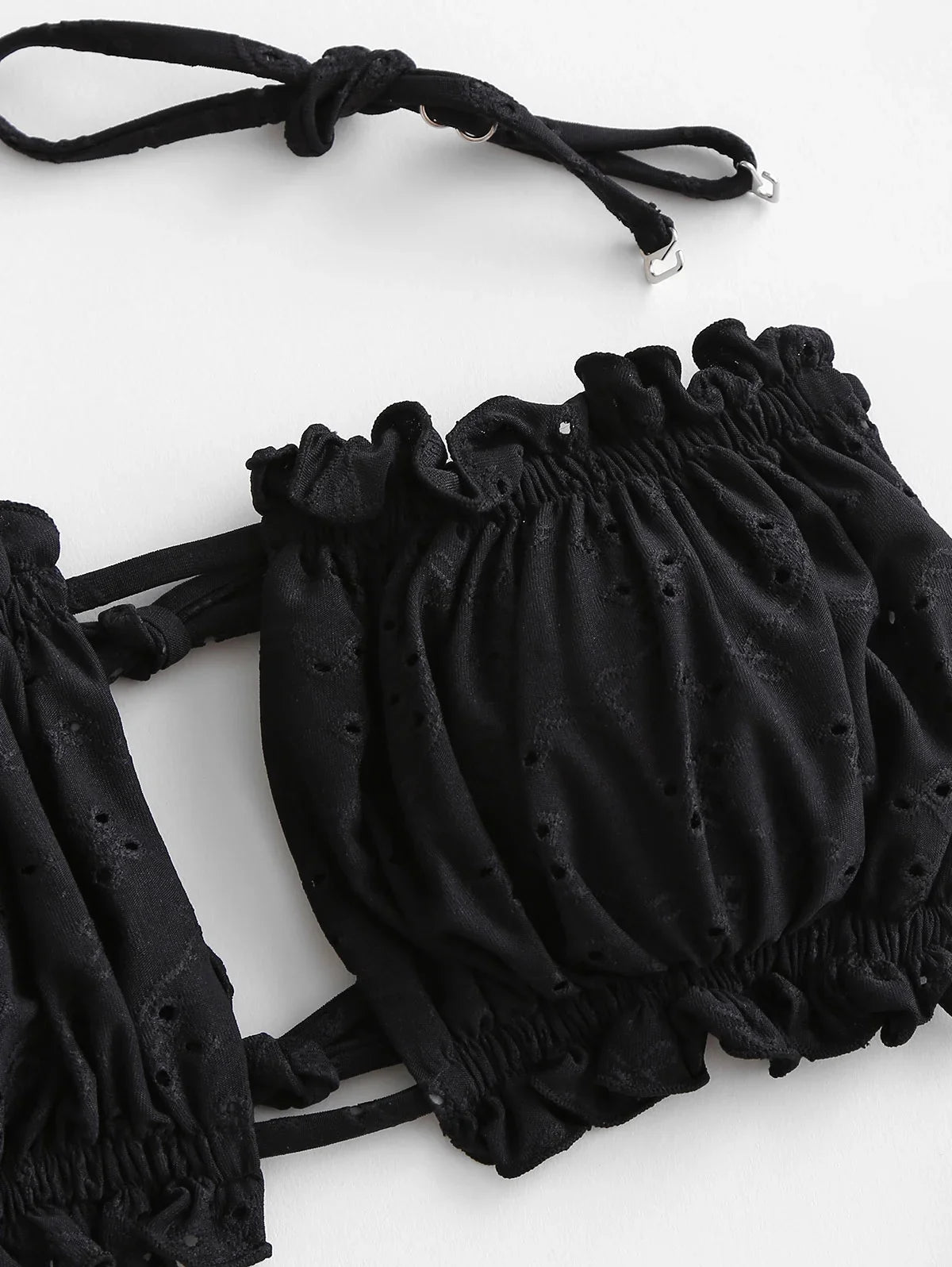Tie Ribbed Bikini Womens Piece Ruffle Sexy Suits Bathing ZAFUL Cutout 2 Cut Bandeau Swimsuit High