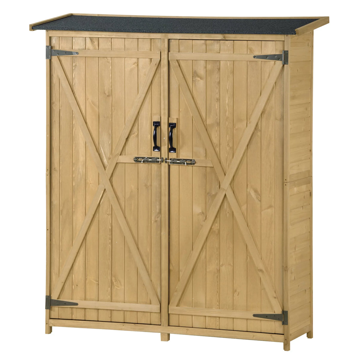 Roof, Outdoor Storage Lockable Shed, 3-tier L Tool Hx4.6ft Shelves Cabinet 5.3ft Wood with Organizer,Garden Asphalt Doors, Storage Double Waterproof Shed Backyard, for Natural
