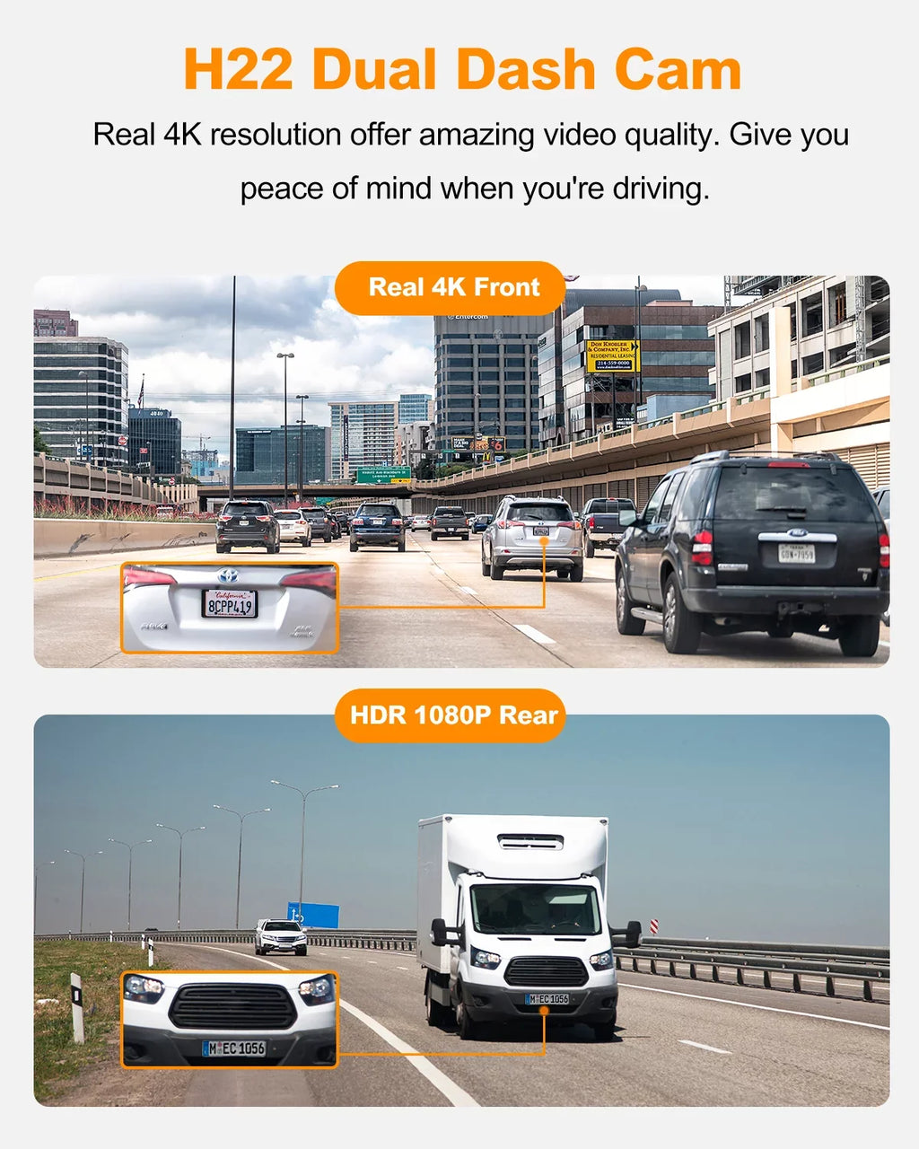 Recording for 3" G-Sensor, Monitor, Angle Cars, Vision, 24H 157°Wide Dash WiFi GPS, HDR Built-in Front Loop Rear, Dash Parking IPS and Camera Dual YEECORE Screen, Night Real Cam, 4K+1080P