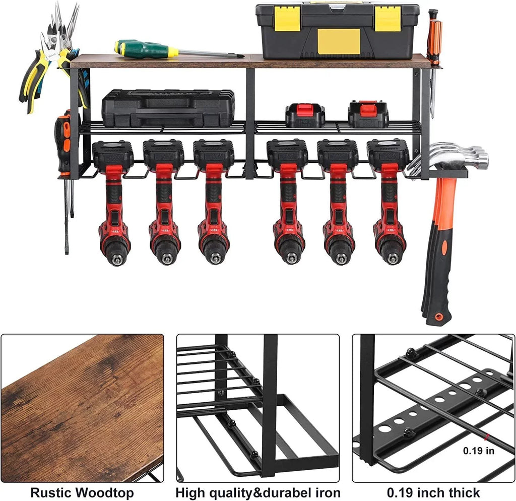 Holder 6 Heavy Mounted, Tool Power Storage Duty Organizer, Shelf Drill Rack Wall