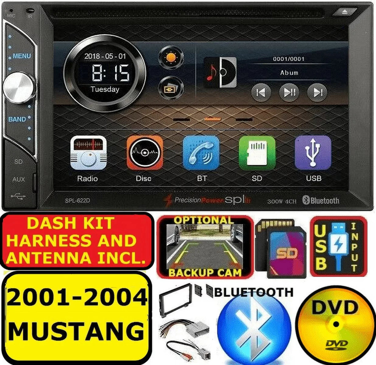 USB/SD 2001-2004 BLUETOOTH MUSTANG TOUCHSCREEN CAR RADIO CD/DVD FORD PKG STEREO