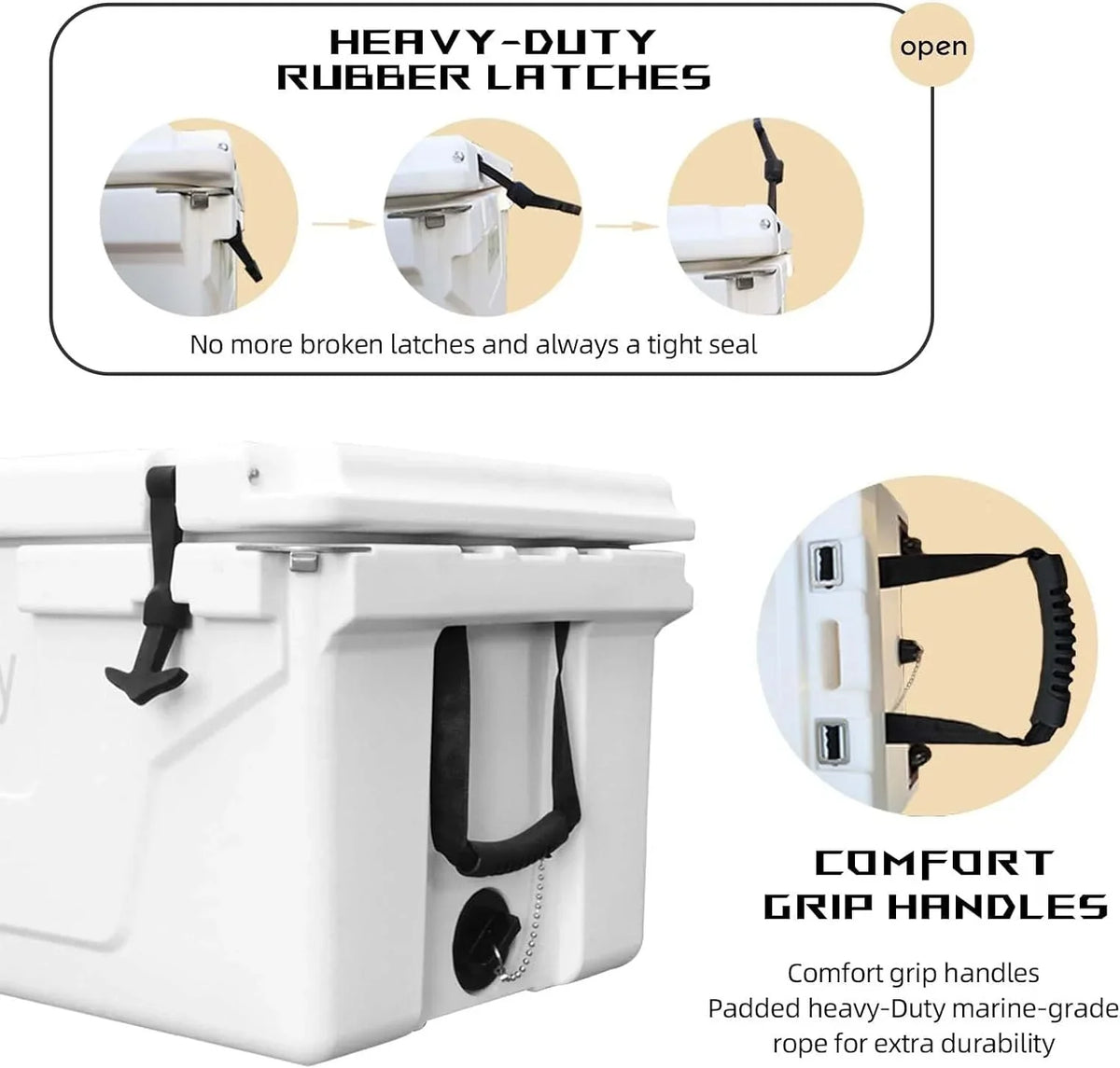 Box Cooler Chest 65QT, Portable Ice Insulated Capacity Extra Large