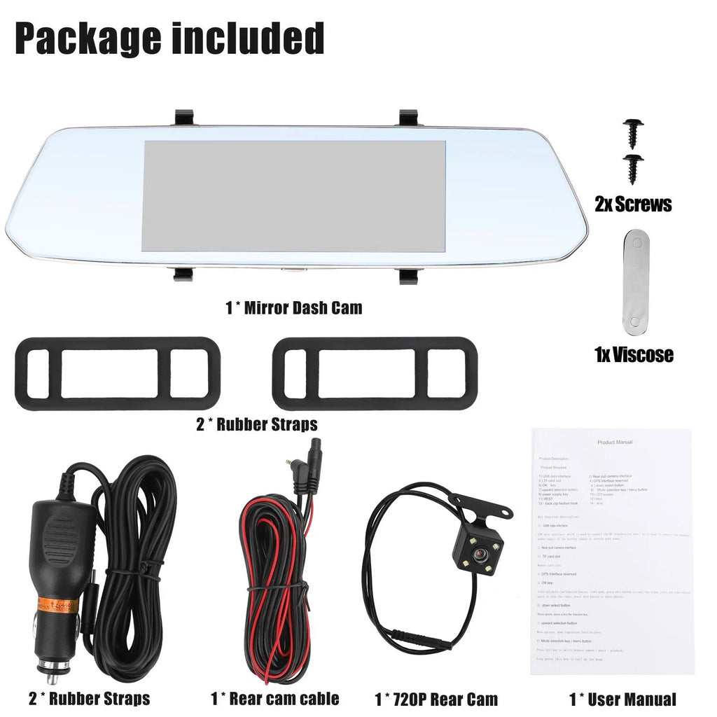 Dual EEEkit Screen View Dash Lens Dash Detection, Cars, Motion Rear Wide-Angle Camera, Front Mirror Camera G-Sensor, Camera 170° 1080P 7inch Cam with Touch Night for Vision, Mirror and Car
