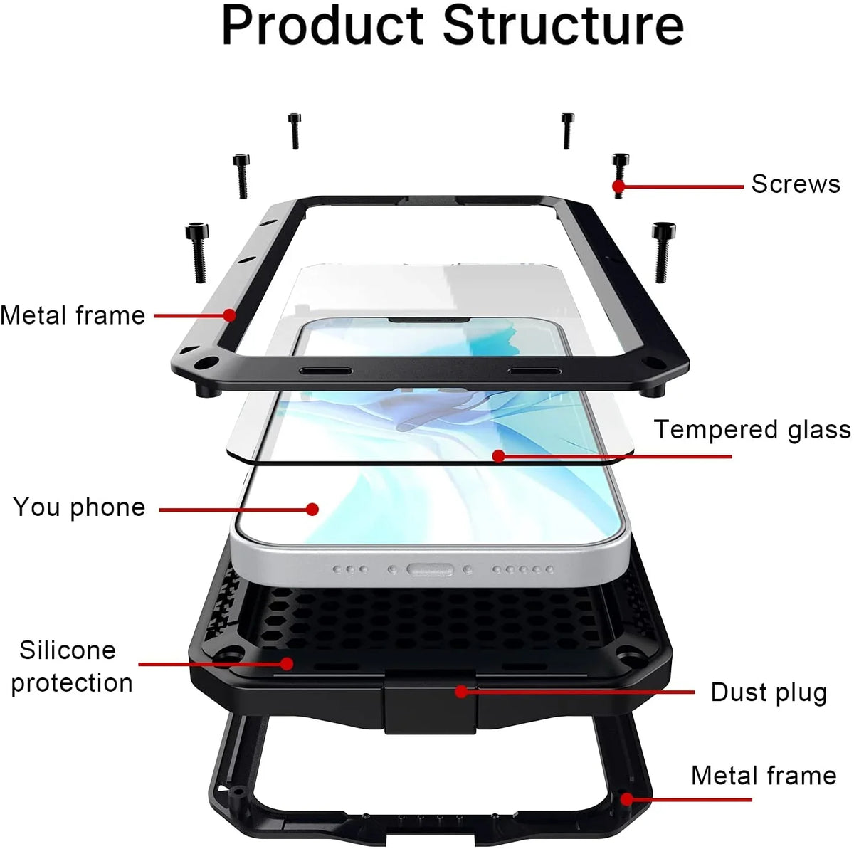 13 Shockproof Glass Scratch Grade Pro Military Aluminum (Red) Protection, and Rugged Outdoor Metal Duty Case Travel Gorilla Resistant Heavy iPhone
