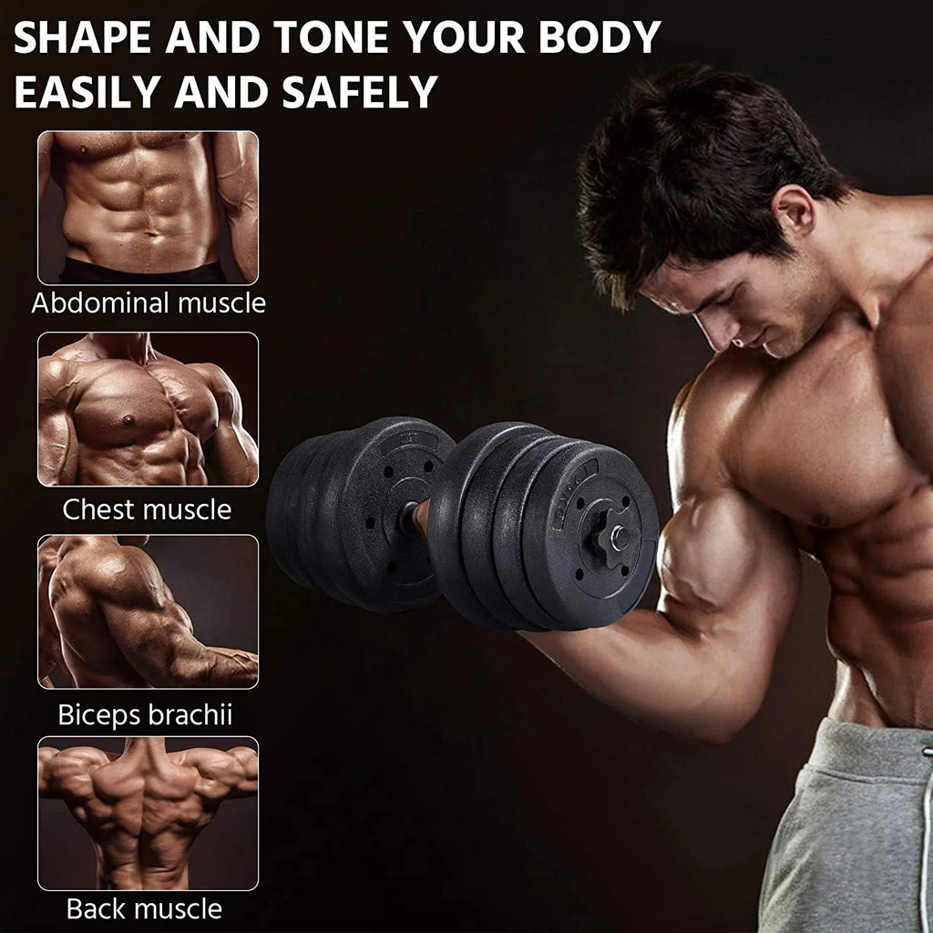 Women Body for Men and Adjustable Training Fitness Set, Gym/home Strength 66LB Weight Dumbbell Plates Barbell Workout Cap