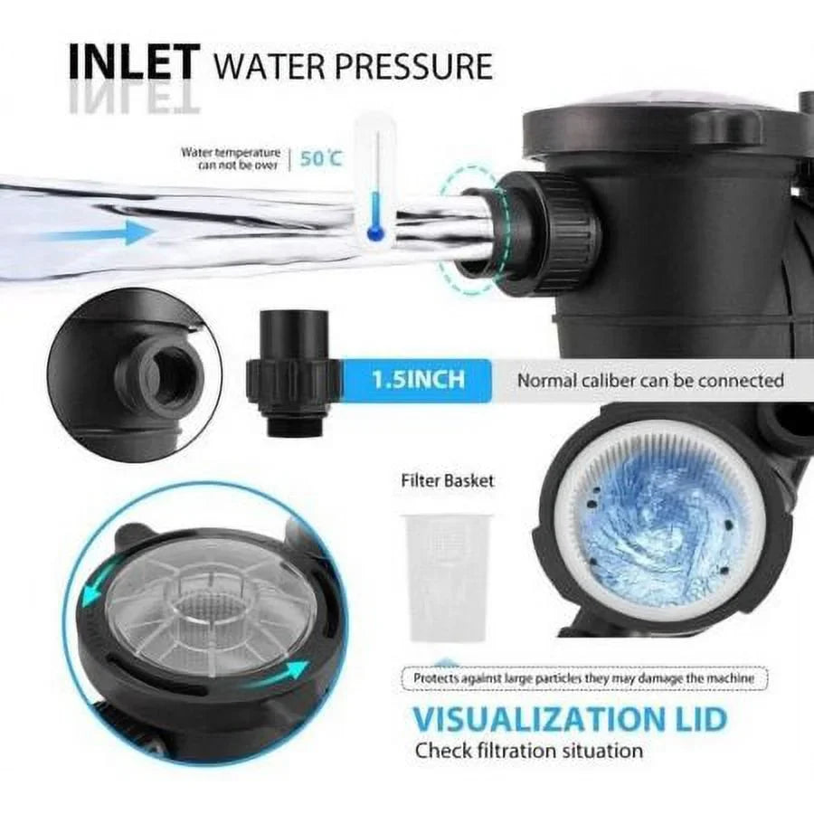Motor Pump Filter Pool In/Above Swimming w/Strainer 2.0HP Ground 7080GPH