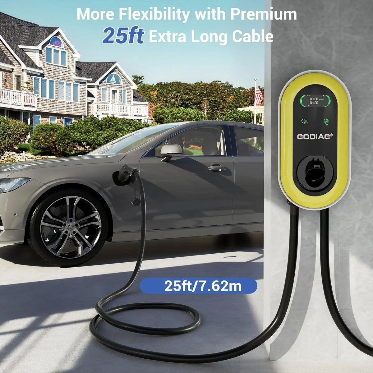 Fast Electric EV with Charger, Station Home Hardwired GODIAG Wall-Mount Car 25ft 40Amp/9.6kw Cable Charging Indoor 2 240V Level Outdoor