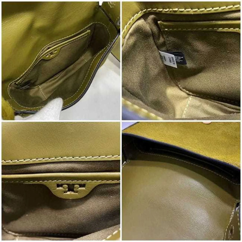 TORY Flap Harako Green Leather Bag Burch Half Pre-Owned (Good) BURCH Women's Moon Tory Belt