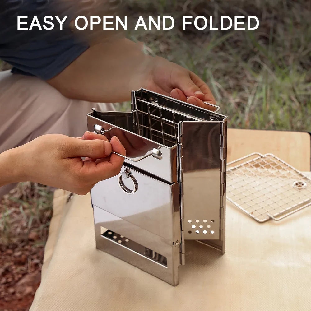 for Hiking BBQ Portable Versatile Set, Burning Wood Backpacking and Grill Stove