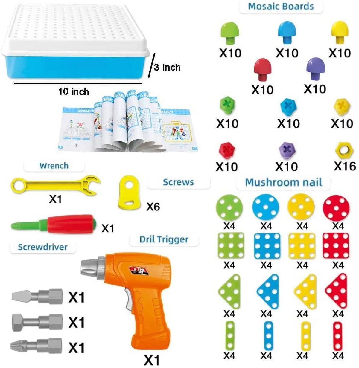 Creative Kids Years Electric Pieces Puzzle Tool Center and for Mosaic Toys, Block Kit, Drill Learning Drill Engineering 224 Set Education Screwdriver Old Game Building Activities Toy, Ages STEM 3-10