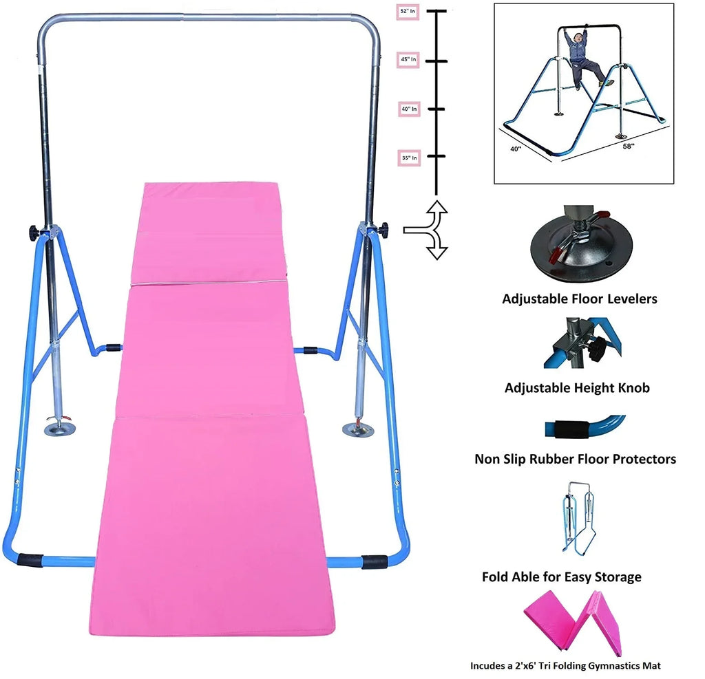 for Bars Bar Monkey Training Mat Expandable Bar Folding Kids Blue Climbing Gymnastic Bar Height Kip Horizontal Tower Gymnastics with Fitness Kip Adjustable