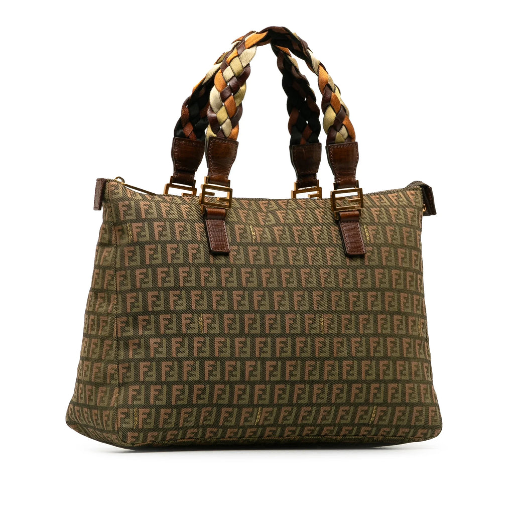 Bag Tote Tote (Good) Zucchino Pre-Owned Unisex Roll Braided Fendi Canvas Authenticated Fabric Green