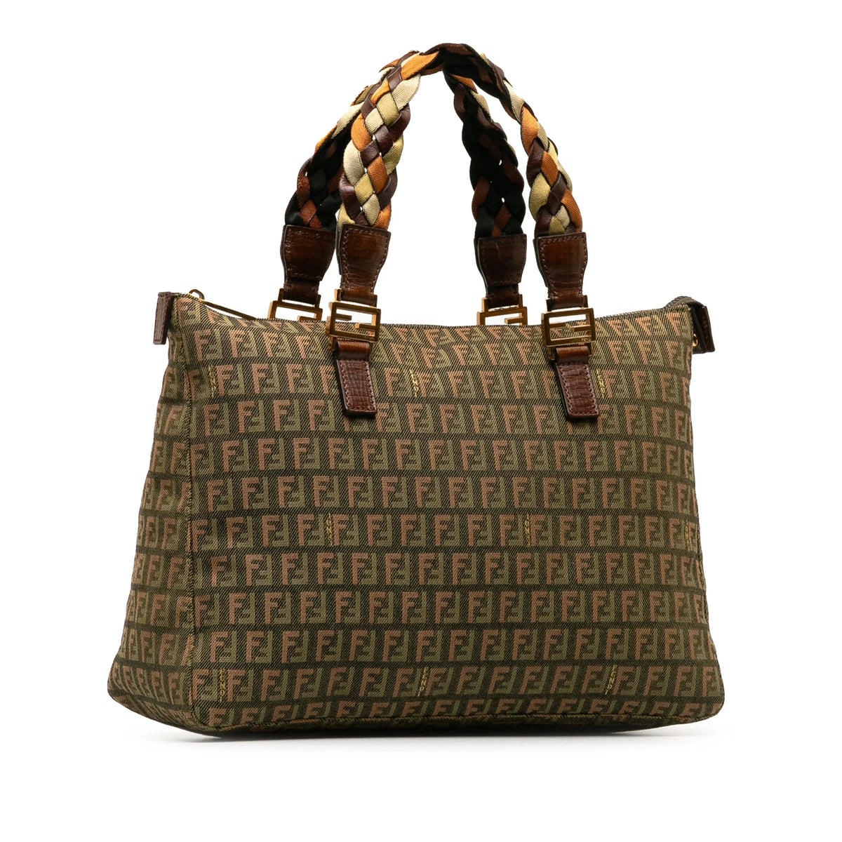 Bag Tote Tote (Good) Zucchino Pre-Owned Unisex Roll Braided Fendi Canvas Authenticated Fabric Green