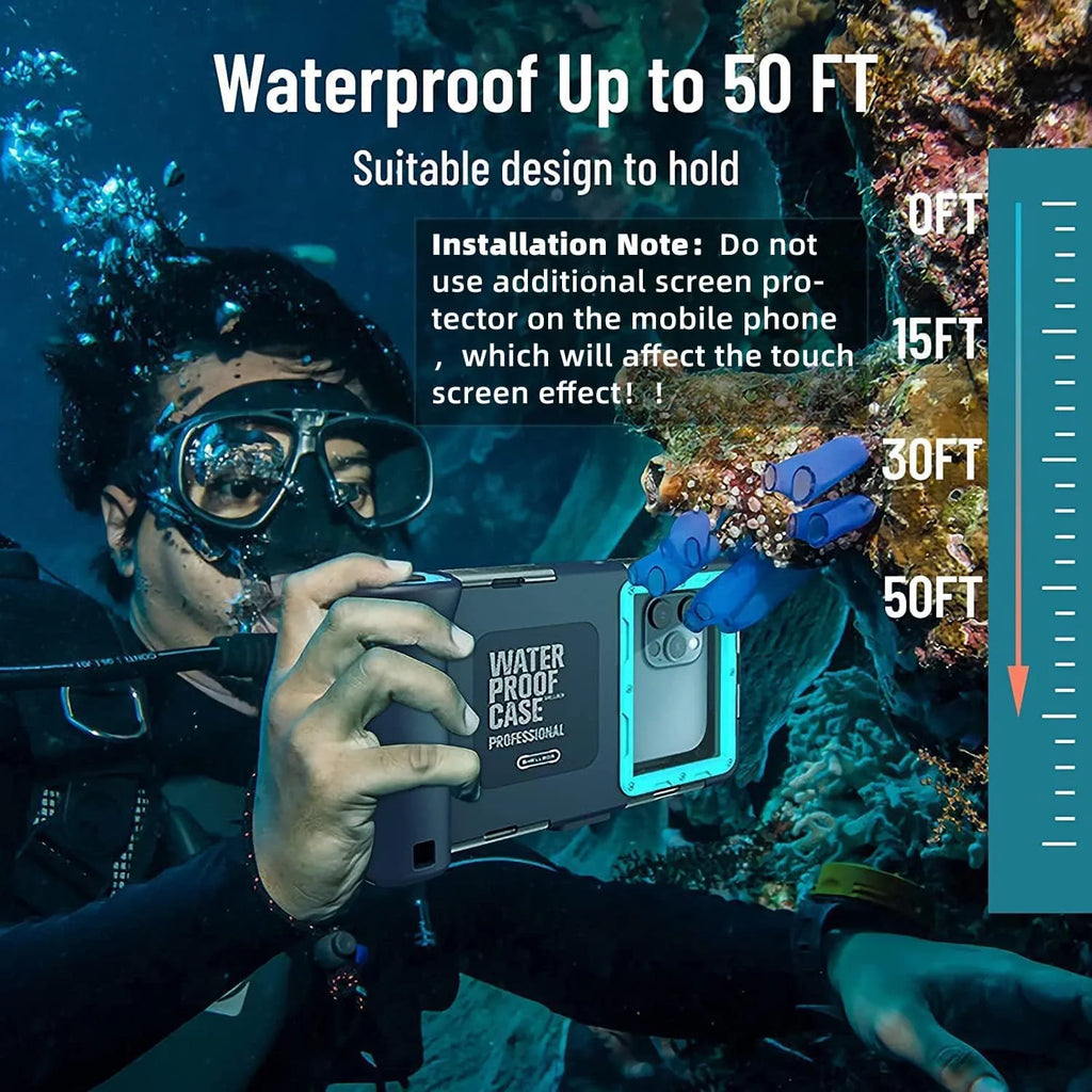Mini 14/13/12/11 Professional Max Plus [15m/50ft] iPhone Cover(Blue) Note10/9/8/S10/9/8 Pro Waterproof for Diving Xr/X/Xs/Samsung Case Phone Video Snorkeling Photo Ultra Underwater Galaxy
