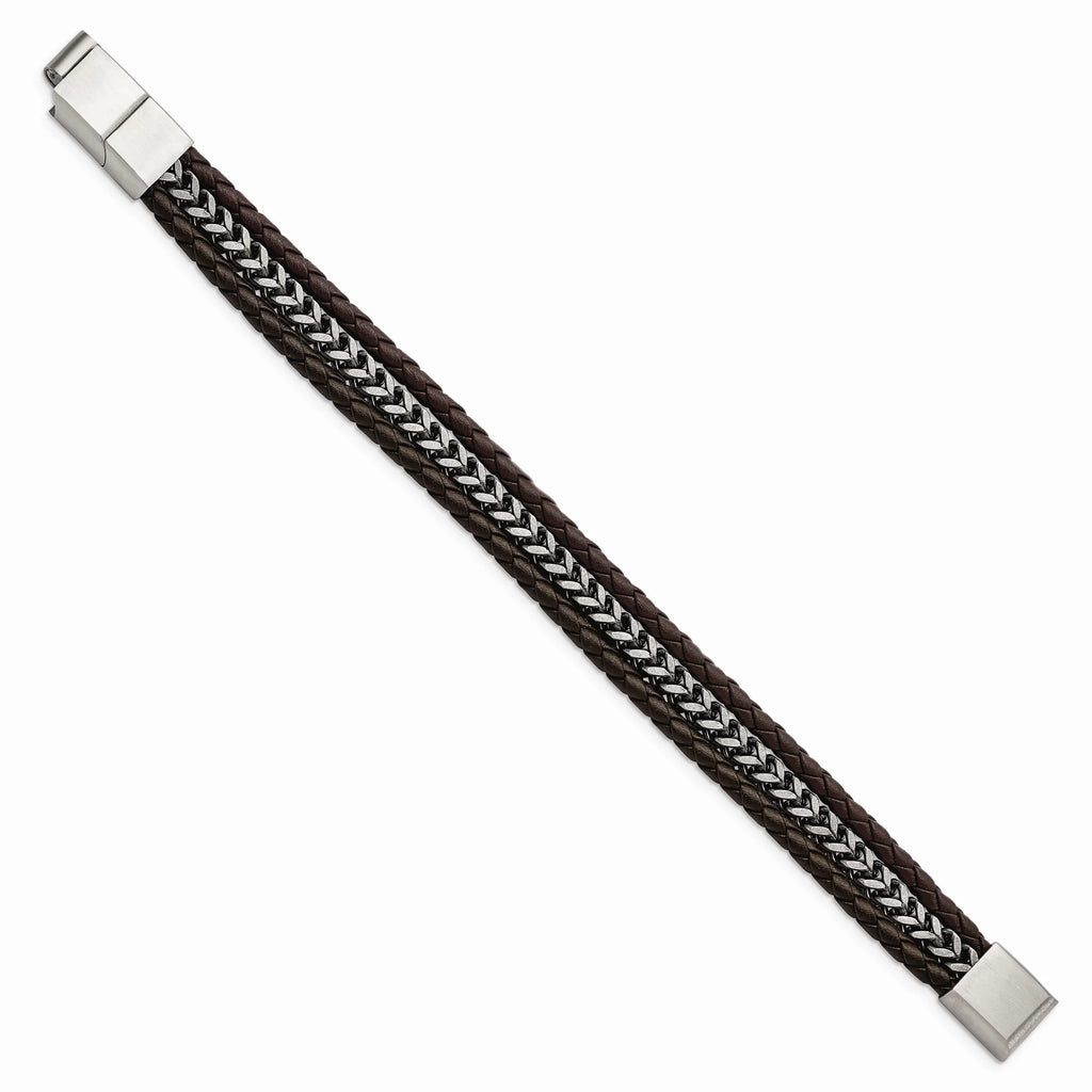 0.5 with Brushed Bracelet Antiqued Stainless Steel Brown Primal Extension Inch Leather and Steel