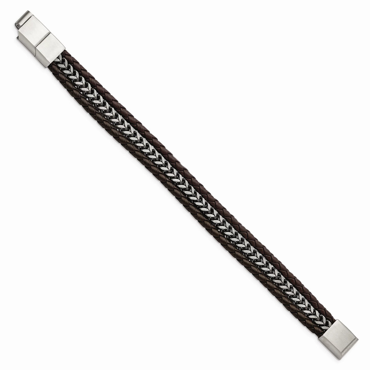 0.5 with Brushed Bracelet Antiqued Stainless Steel Brown Primal Extension Inch Leather and Steel