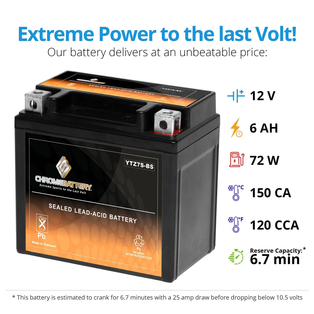 Years Chrome Year Gas 90 Battery 12 Battery YTZ7S-BS Fsr450 (YTZ7S Motorcycle 08) Volt,6 Until for 450cc Gas (all CCA) Ah,