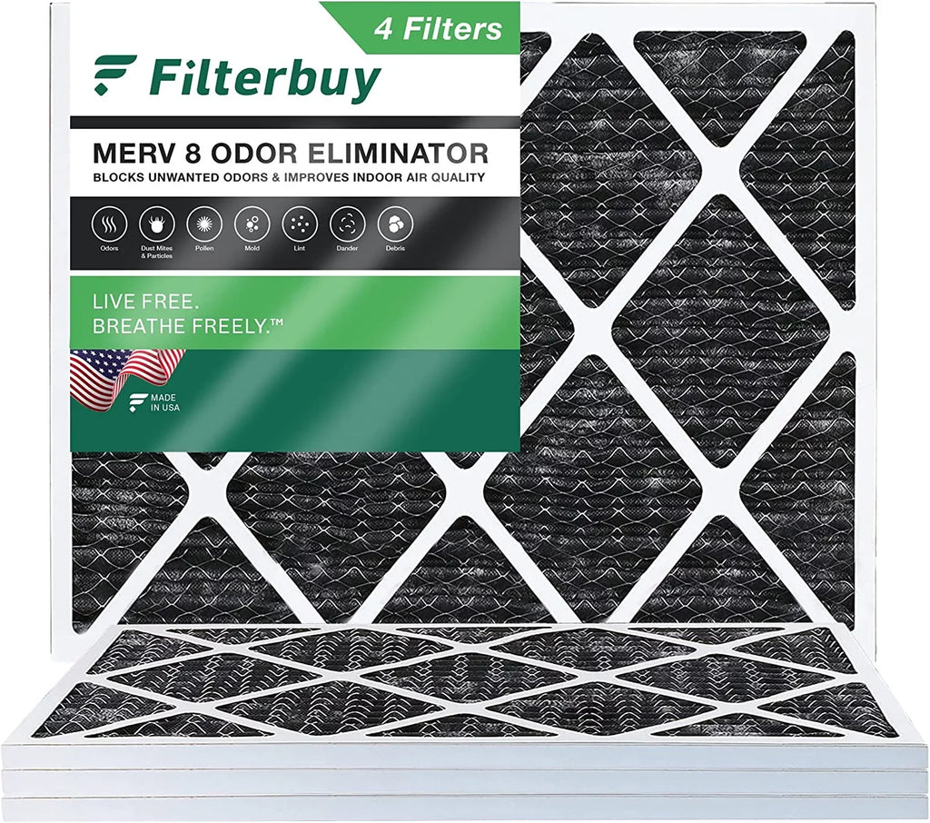 HVAC Filterbuy MERV Air Odor Eliminator Pleated Furnace Filters Activated AC 16x20x1 Carbon 8 (4-Pack) with